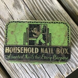 Vintage Metal Household Nail Box Collector Piece MCM